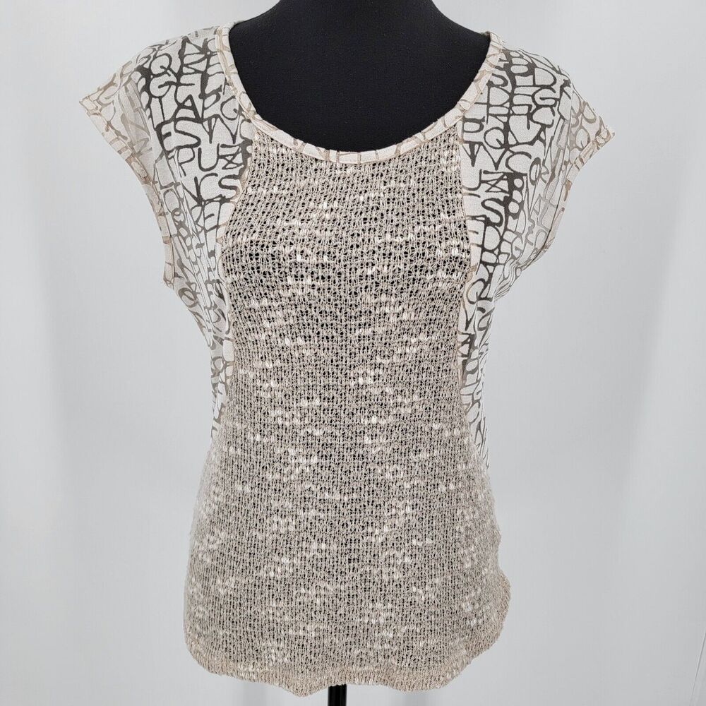 Coin 1804 Blouse Women's Medium Beige Semi Sheer Cap Sleeve
